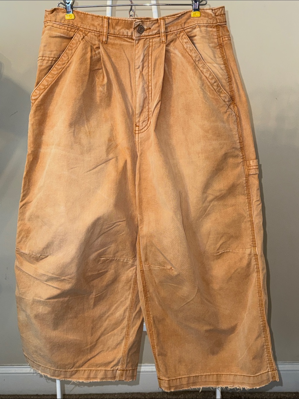 BDG High-Rise Wide-Leg Cropped Carpenter Pants in Faded Dye Orange